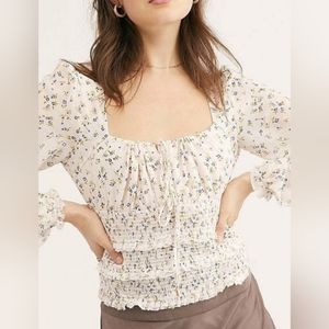 Free People Lolita Cropped Floral Peasant Blouse, Sz M